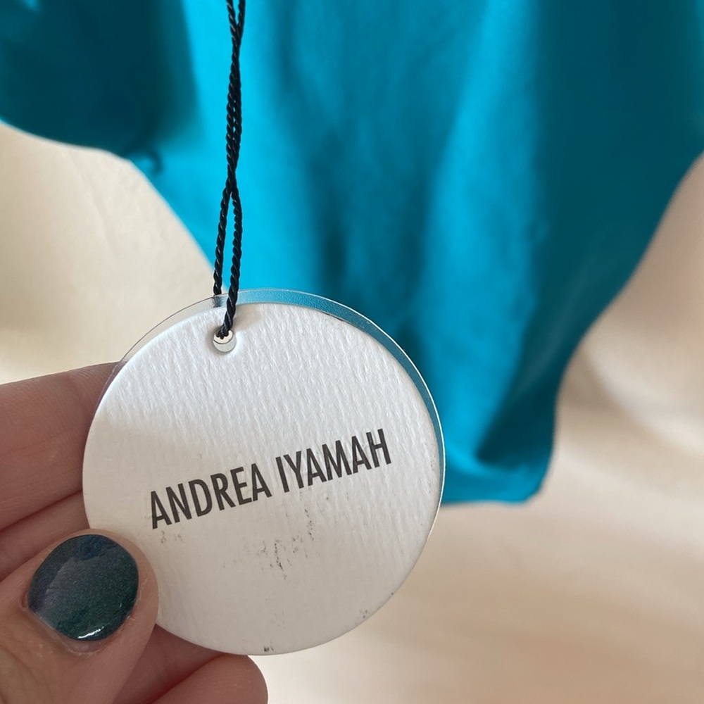 New Andrea Iyamah One Piece Swimsuit M Teal Cutout Deep V Long Sleeve Resort - Picture 5 of 9